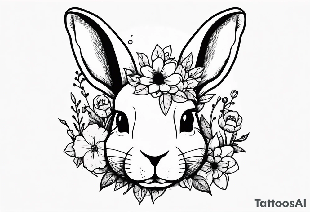 bunny head with flowers around it tattoo idea