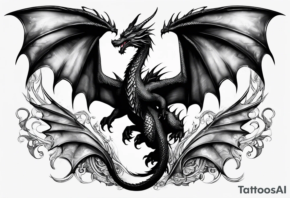 Family of five dragons, Mother dragon wings spread tattoo idea