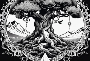 The deity Pan is entwined in a tree which is a portal tattoo idea