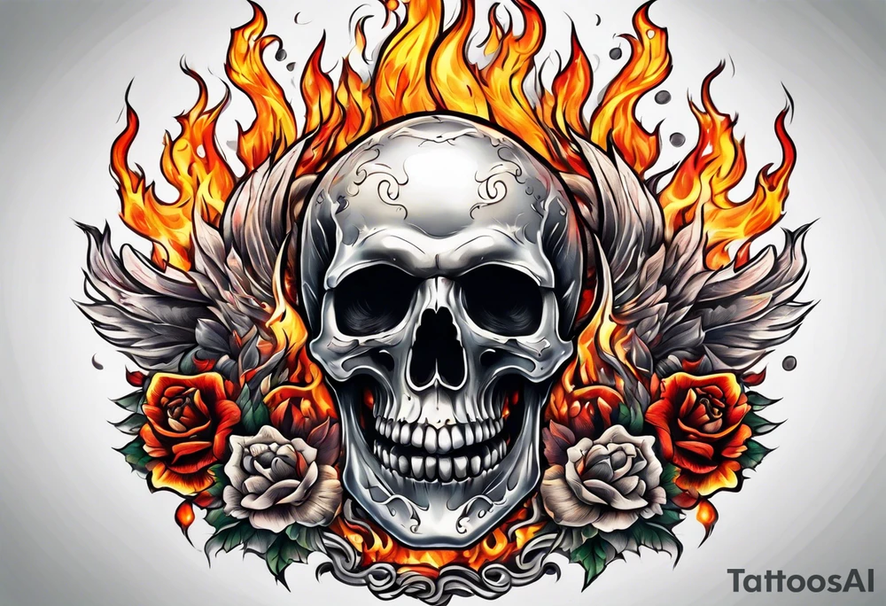 a skeleton on fire tattoo idea