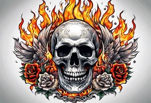 a skeleton on fire tattoo idea