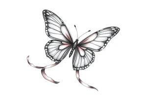 ethereal butterfly with flowing silk ribbons in moonlight tattoo idea