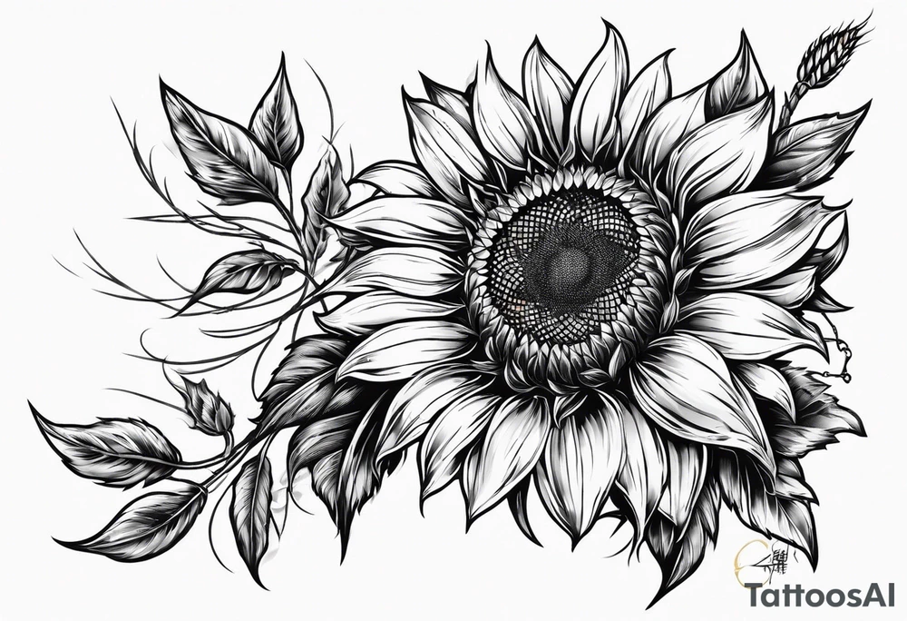 Sunflower, wheat, and barbed wire half sleeve tattoo idea