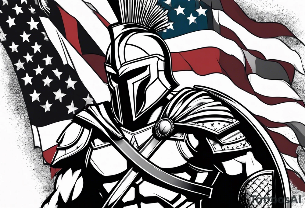 Spartan with American flag tattoo idea