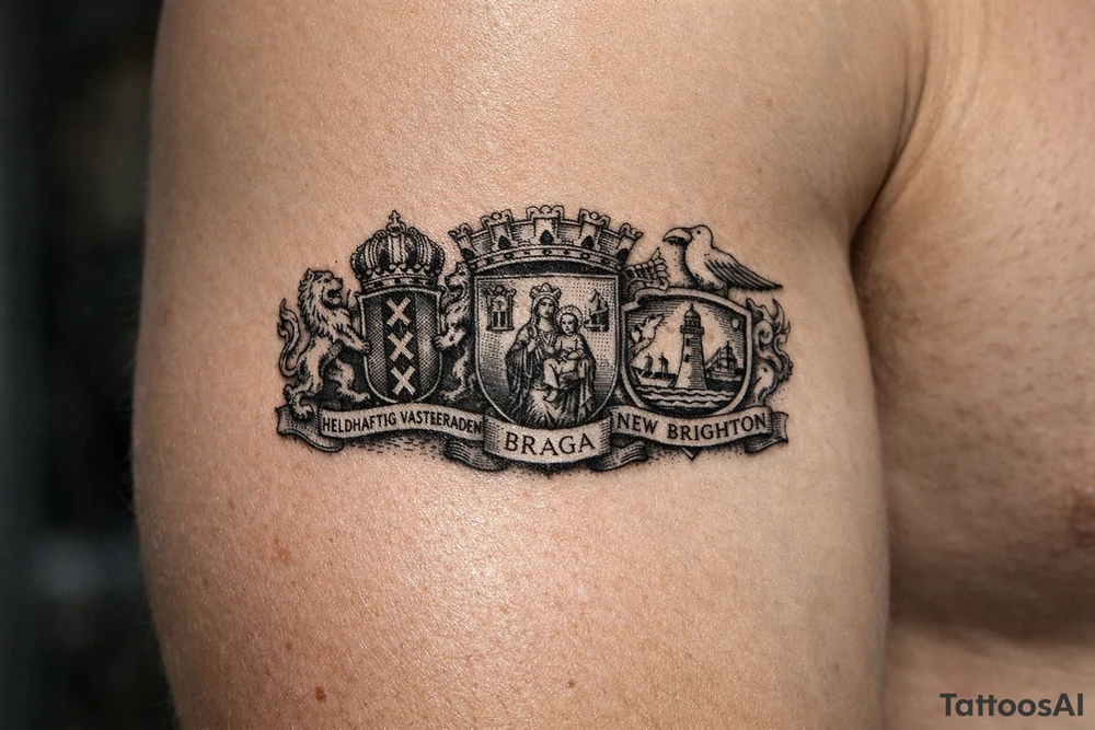 Crests of Amsterdam and Braga and New Brighton tattoo idea