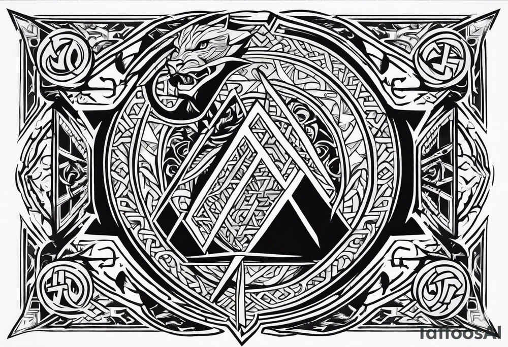 Valhalla sword shield axe Valknut dragon lion tattoo idea Valhalla sword shield axe Valknut dragon lion tattoo idea