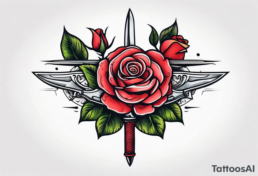 Messer mit Stacheldraht und Rose tattoo idea