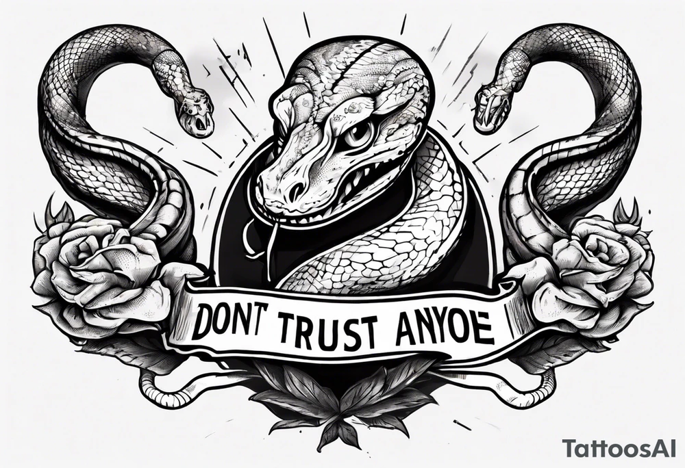 The hand holds a snake with the inscription (don't trust anyone) tattoo idea