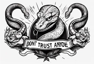 The hand holds a snake with the inscription (don't trust anyone) tattoo idea