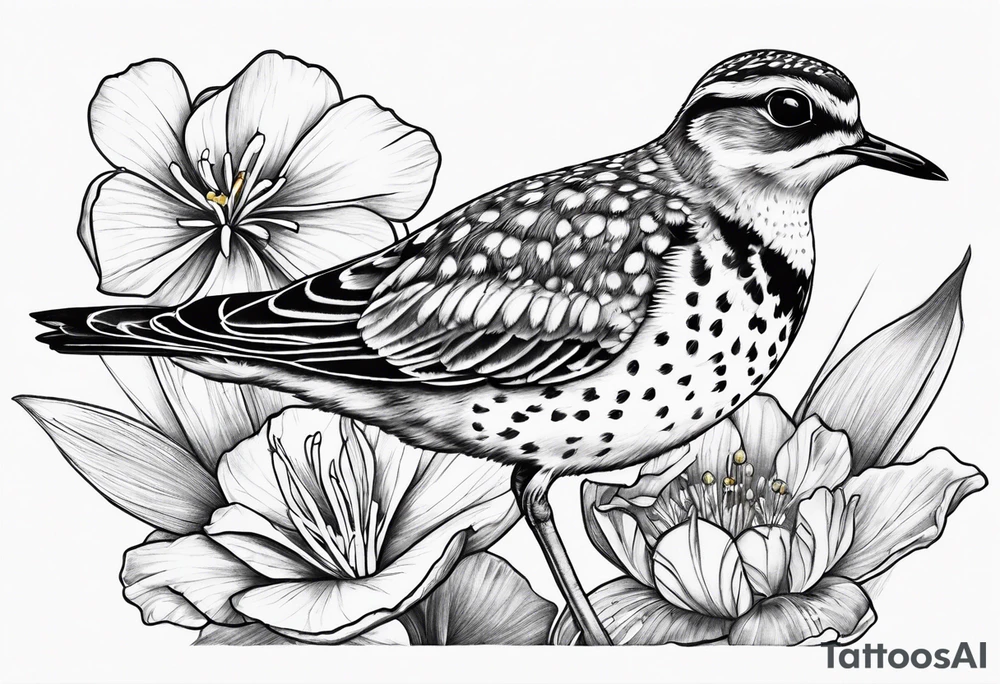 Pacific golden plover with Hawaiian flowers tattoo idea