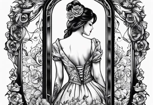 Someone in front of a standing big mirror tattoo idea