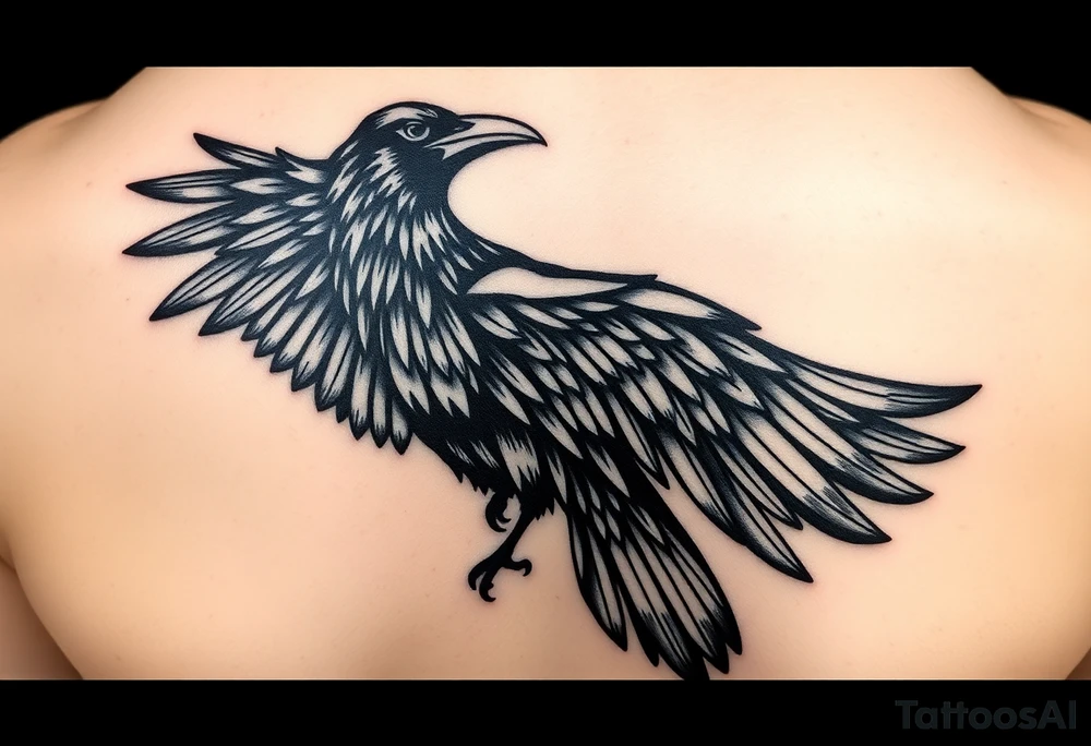 Geometric design of crow with long wings with dark shading  for forearm tattoo idea