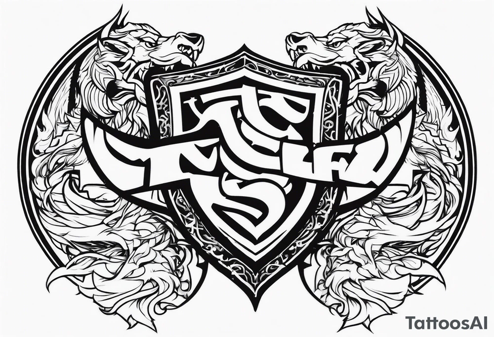 Valhalla sword shield dragon lion tattoo idea