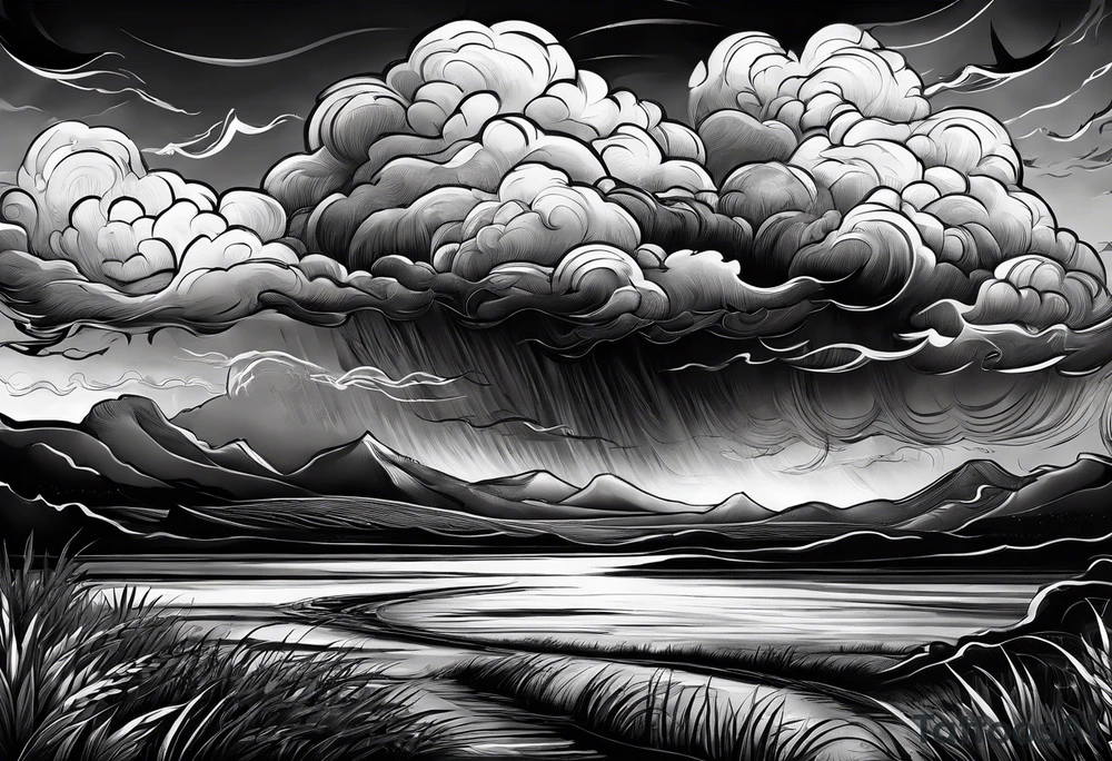 Heavy dark storm clouds tattoo idea