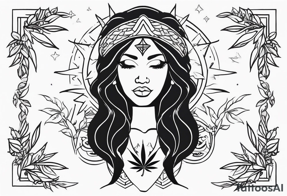 Black Goddess of marijuana tattoo idea