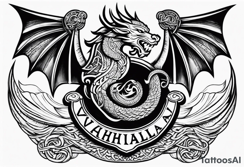 Valhalla sword shield viking ship dragon head tattoo idea Valhalla sword shield viking ship dragon head tattoo idea