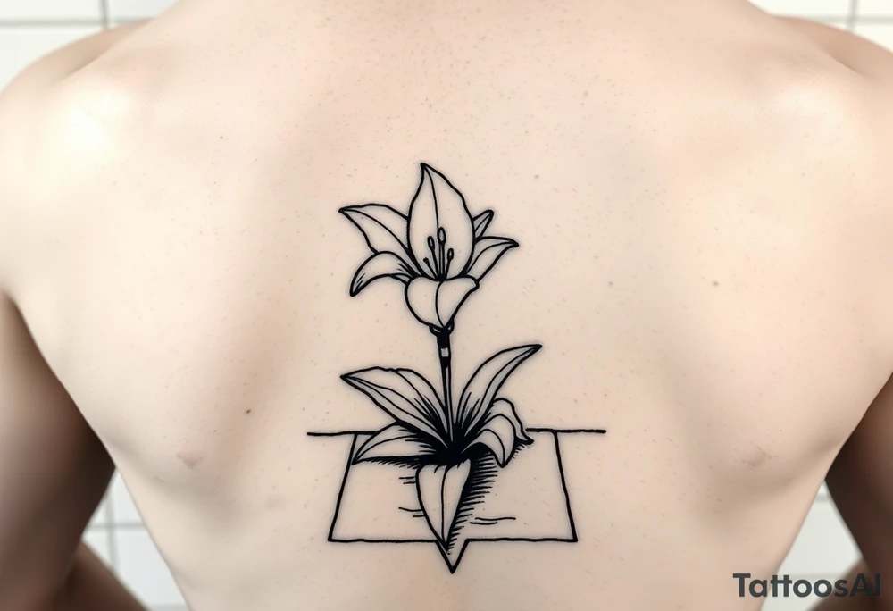 bathroom floor with lily coming up out of tile floor tattoo idea