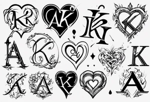 heart with the letters a and k in them tattoo idea