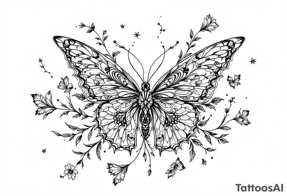 Bird, flower and butterfly tattoo idea