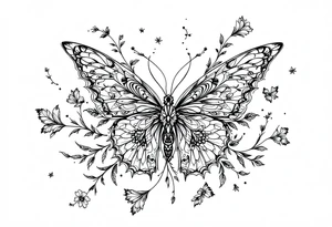 Bird, flower and butterfly tattoo idea