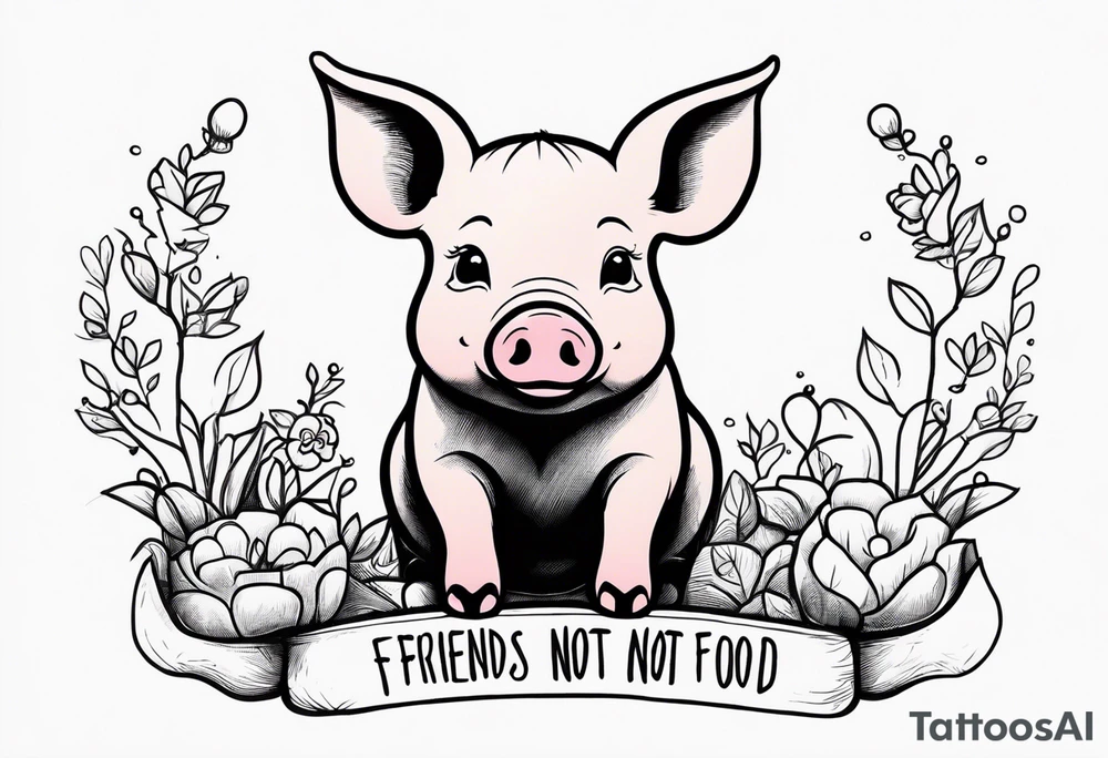 cute piglet.
with text: "friends not food" tattoo idea
