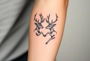 Two deer fighting with intertwined antlers tattoo idea