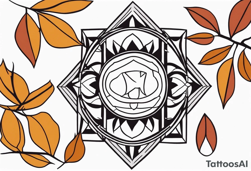 knee tattoo in fall color masculine design with no faces tattoo idea