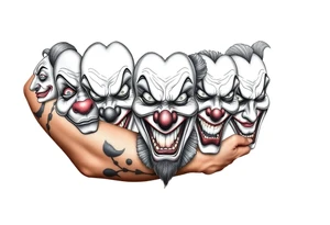 creative collage of each different emotion in different tyoe of clown faces tattoo idea