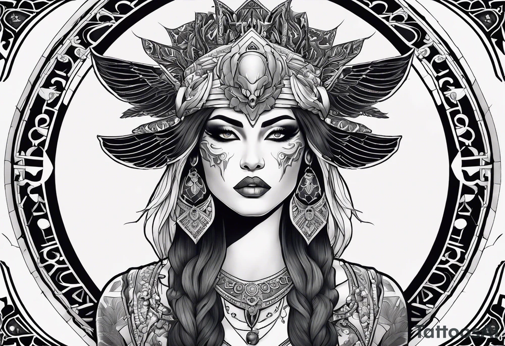 kali, alien goddess, valkrye, pirate, zenza resonance, pachamama, lotus azul, blank panther, eagle, skull, 5D, nueva gaya, dna 12 tattoo idea