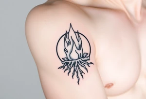 flame in a roots sphere, with a roots arch tattoo idea