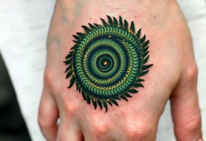 A deep green spiral with golden accents, inspired by the natural pattern of ferns and renewal. tattoo idea