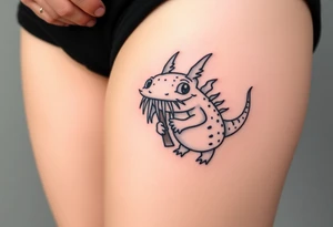 axolotl with big gills holding an axe tattoo idea
