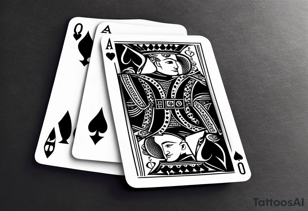 one playing card with both queen of hearts and king of spades in minimalistic style tattoo idea