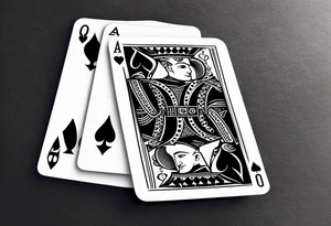 one playing card with both queen of hearts and king of spades in minimalistic style tattoo idea