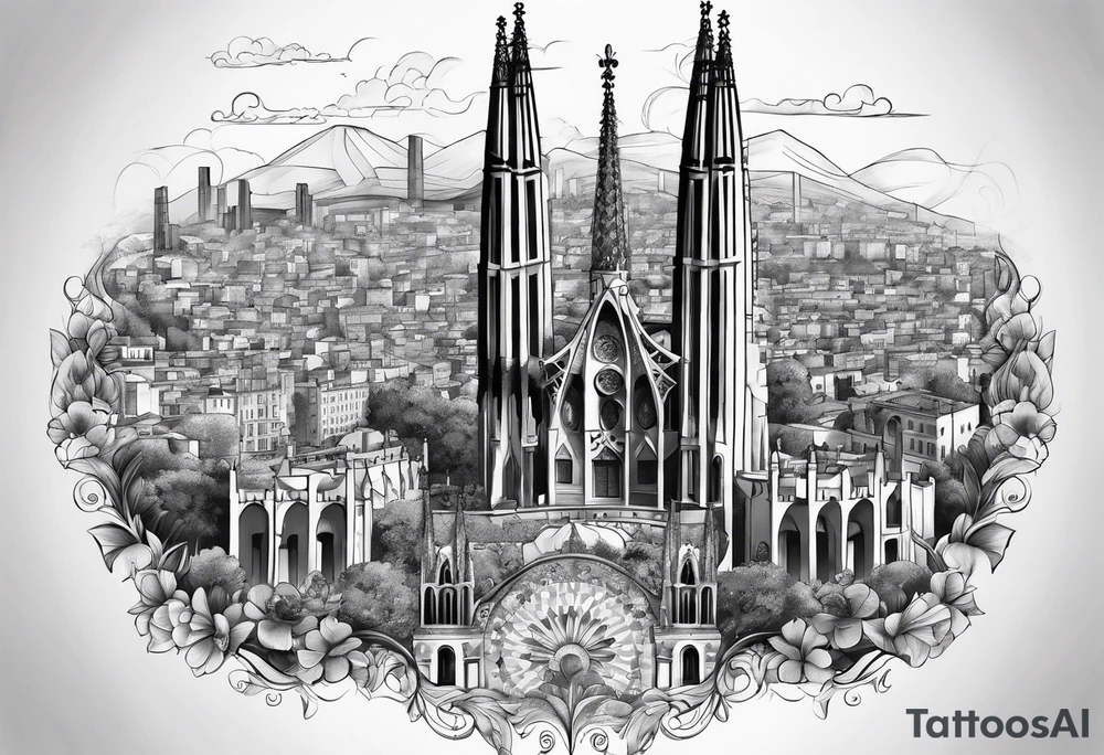 City of Barcelona leg sleeve tattoo idea