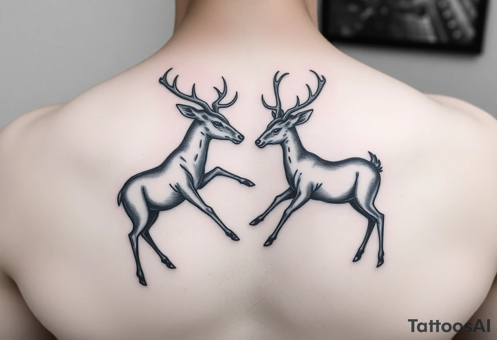 Two deer fighting not kissing  with in a low down stance tattoo idea
