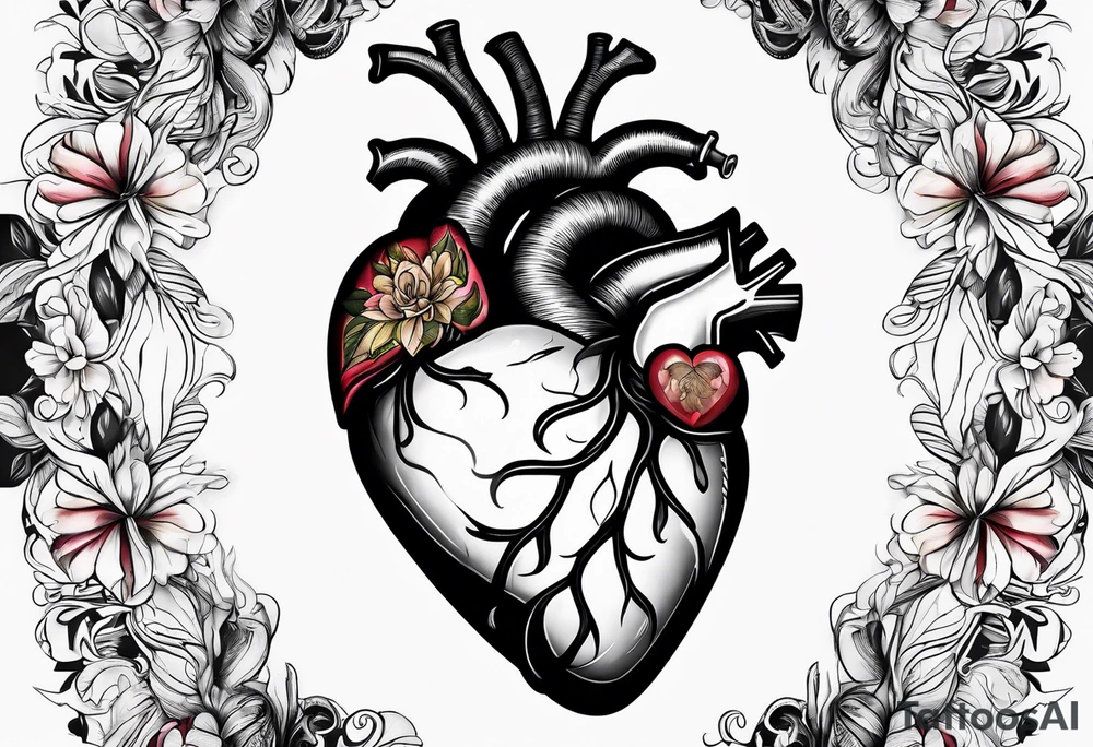Anatomical heart with gold sealant lines tattoo idea