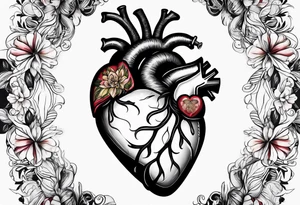 Anatomical heart with gold sealant lines tattoo idea