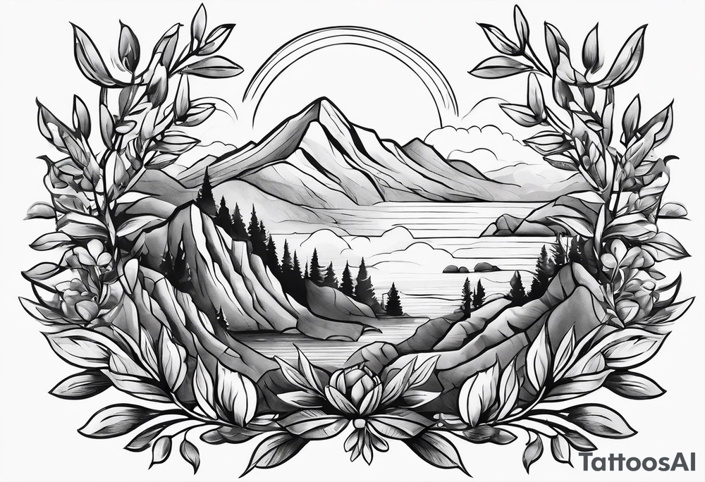 rock tattoo with olive leaves around it tattoo idea