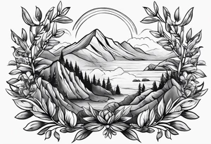 rock tattoo with olive leaves around it tattoo idea