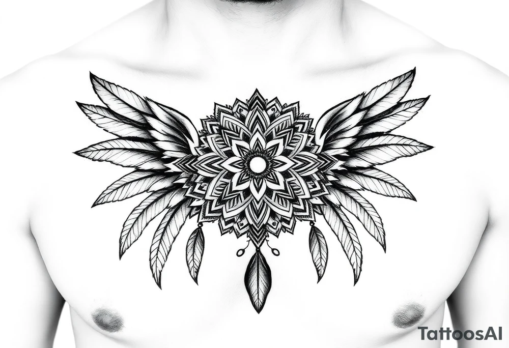 spiritual feathers ornamental mandala shaman tattoo idea