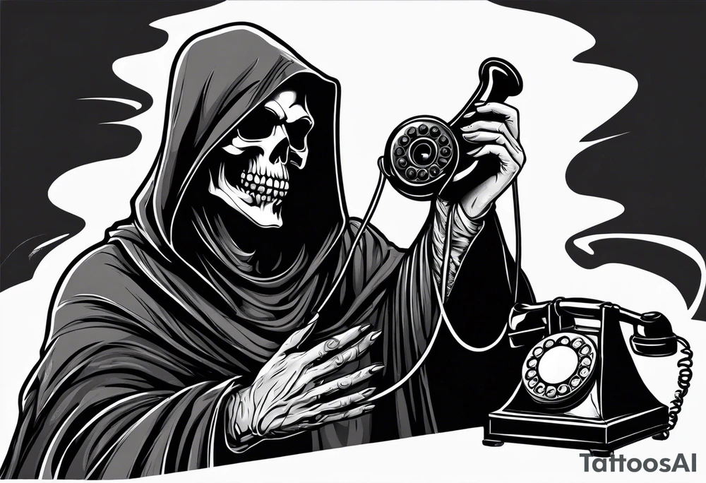 Grim reaper talking on a old school telephone tattoo idea