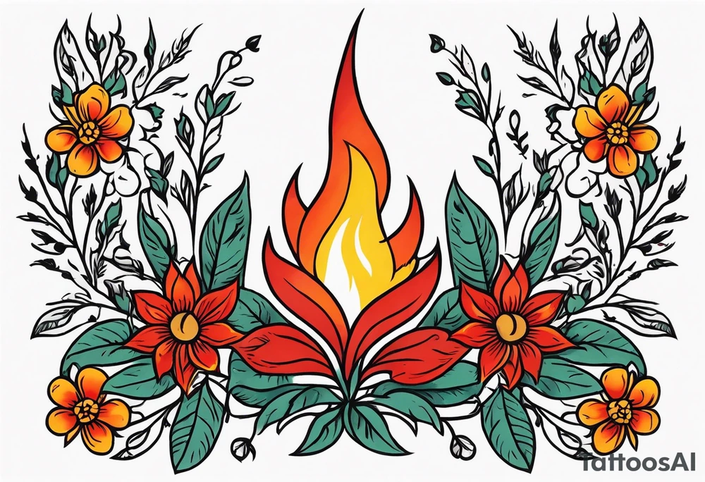 tongues of fire
old school vintage simple traditional design with vintage flowers surrounding
bold color simple tattoo idea