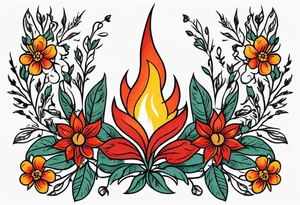tongues of fire
old school vintage simple traditional design with vintage flowers surrounding
bold color simple tattoo idea
