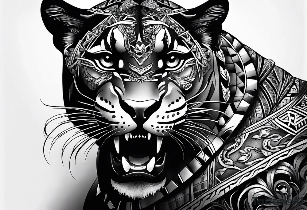 aztec black jaguar with snake tattoo idea