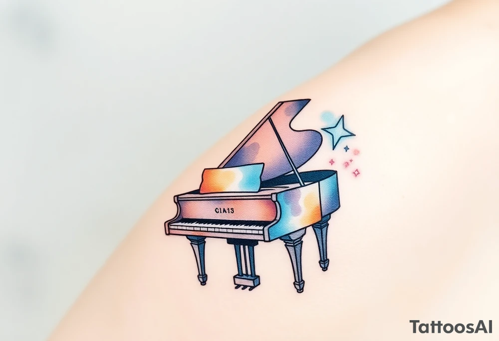 dreamy grand piano under the star tattoo idea