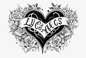 A black heart with the words Lucas and Margaret tattoo idea