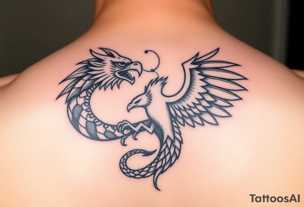 Dragon and hawk intertwined tattoo idea