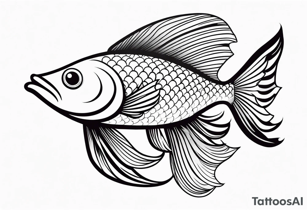 A fish with a beautiful tail, with graceful movement. tattoo idea