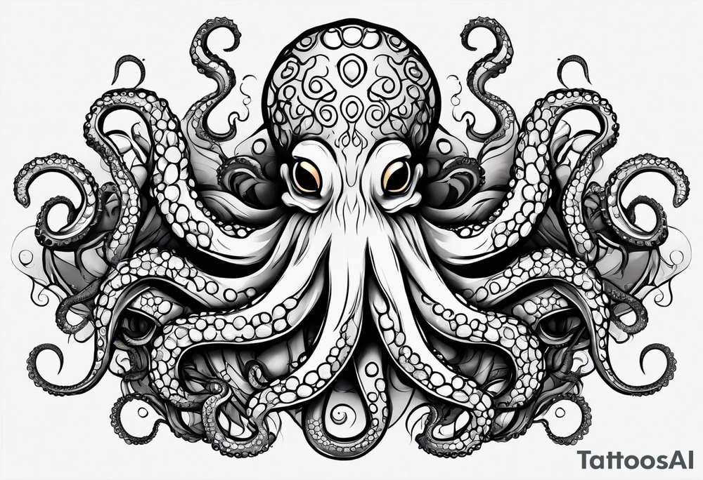 large and long octopus with multiple tentacles and suckers  that would be designed to drape around an arm tattoo idea